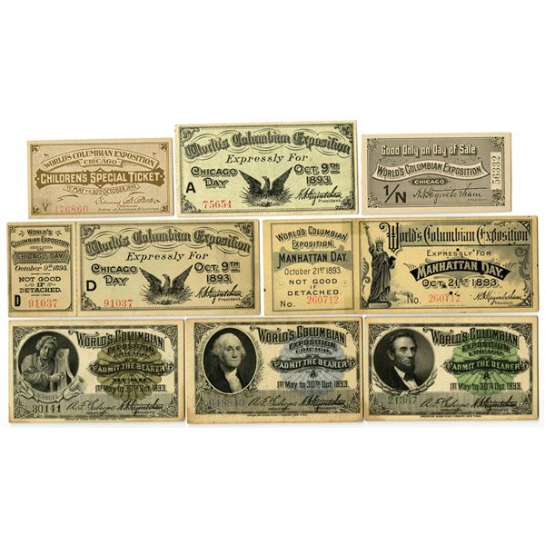 IL. Chicago World's Fair & Columbian Exposition Admission Tickets, 1892 to 1893, Ticket Assortment