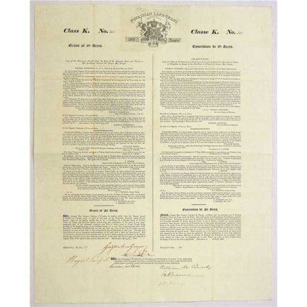 Honduras. Poyaisian Land Grant, 1834 Class K Land Grant for 20 Acres, I/U Signed by Sir Gregor MacGr