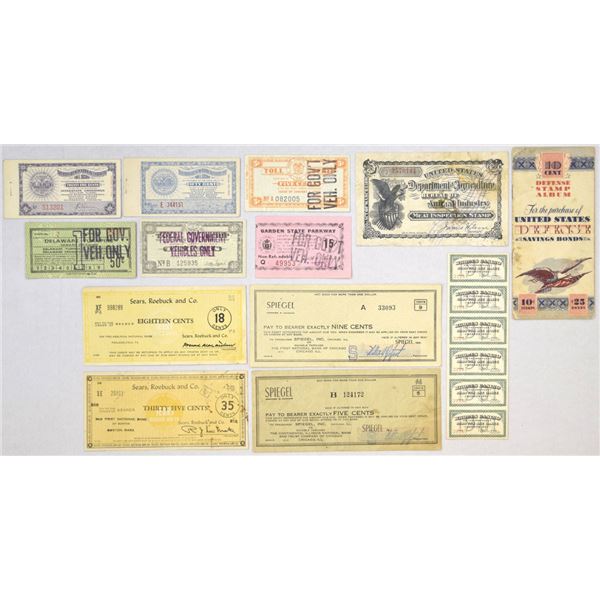 U.S. Toll Scrip, Refund Checks, Government Vehicle Passes, and Store Merchandise, 1890s to 1950s
