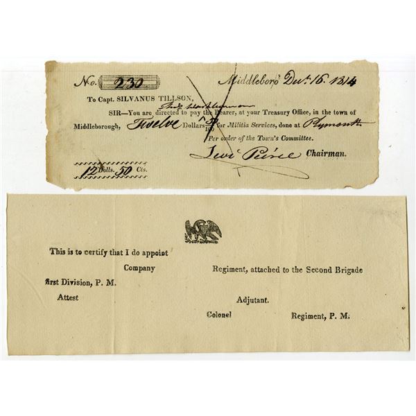 MA. PA., Lot of 2 War of 1812 Militia Documents.