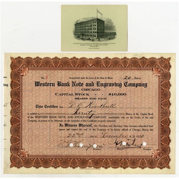 IL. Western BNC, 1913 I/C Stock Certificate, with ca.1900-20's WBNC Micro Printed Declaration of Ind