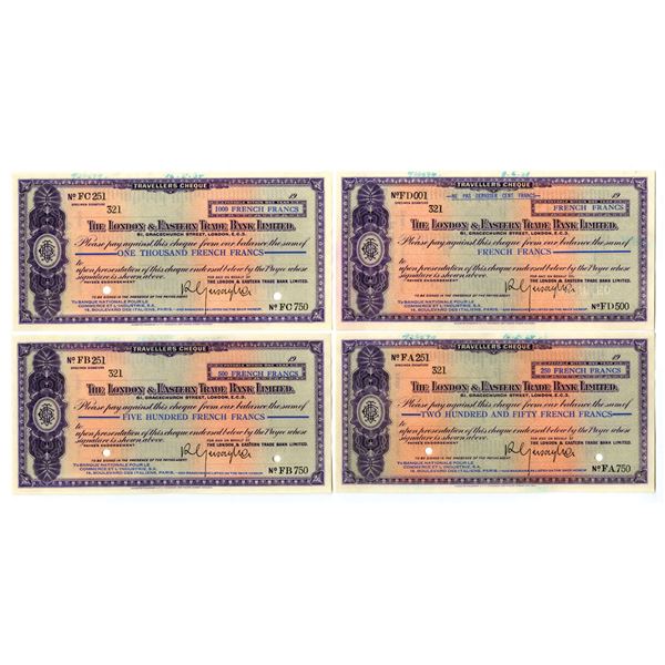 England. London & Eastern Bank Ltd., ND (1920s to 1930s). Specimen Traveler's Cheque Quartet.