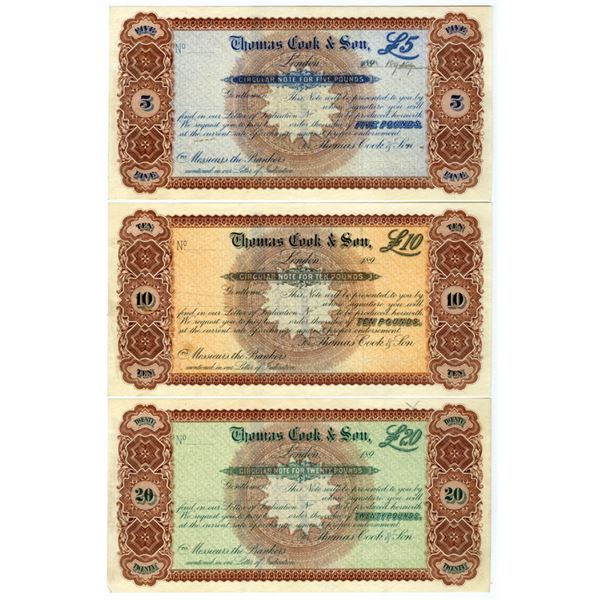 England. Thomas Cook & Son Circular Note Set, ND (1890s), Specimen Trio.