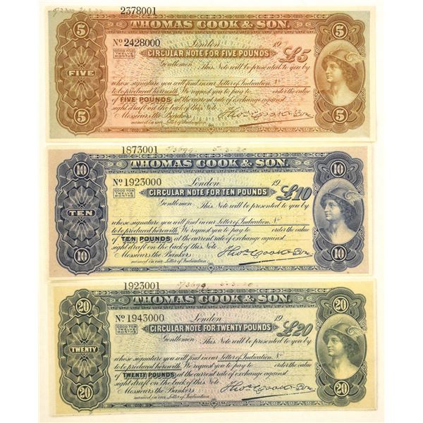 England. Thomas Cook & Son Circular Note Set, ND (1900 to 1920s), Specimen Trio.
