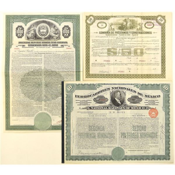 Latin American Government & Railroad Bonds, 1909 to 1937, Bond Trio.