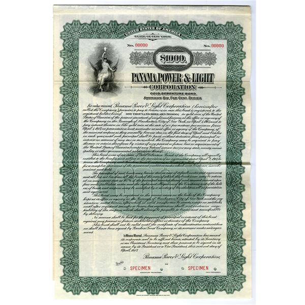 Panama Power & Light Corp., 1917 Specimen Gold Coupon Bond