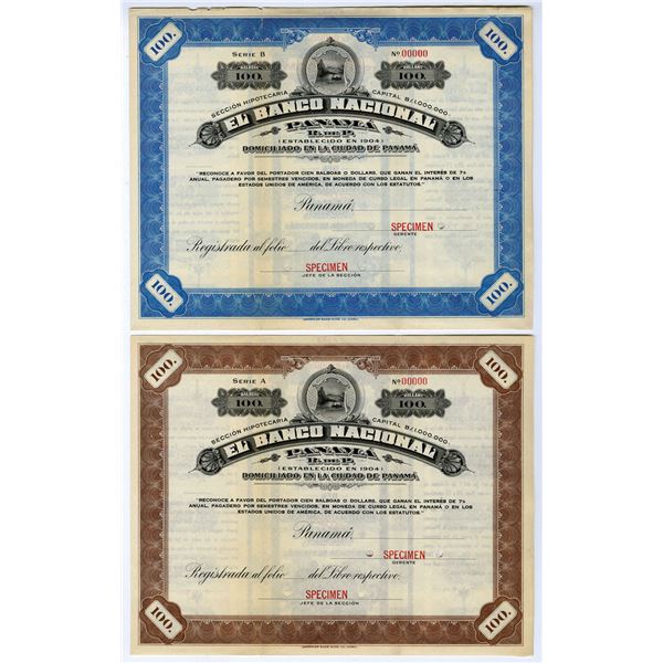 Panama. El Banco Nacional, ca.1904-20s Specimen Bond Pair