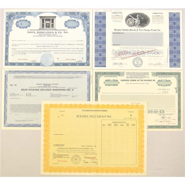 New York and Russia. Financial Services Specimen Securities, 1957 to 1996, Bond & Stock Assortment
