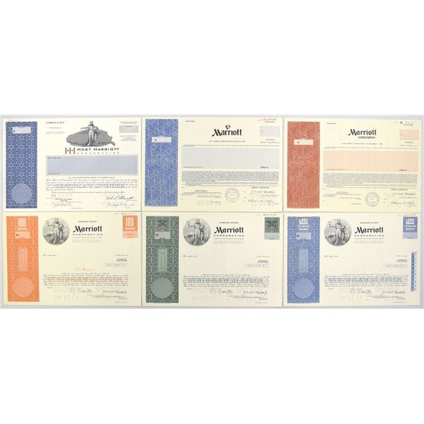 MD. Marriott Corp., 1979 to 1999, Specimen Stock & Bond Assortment.