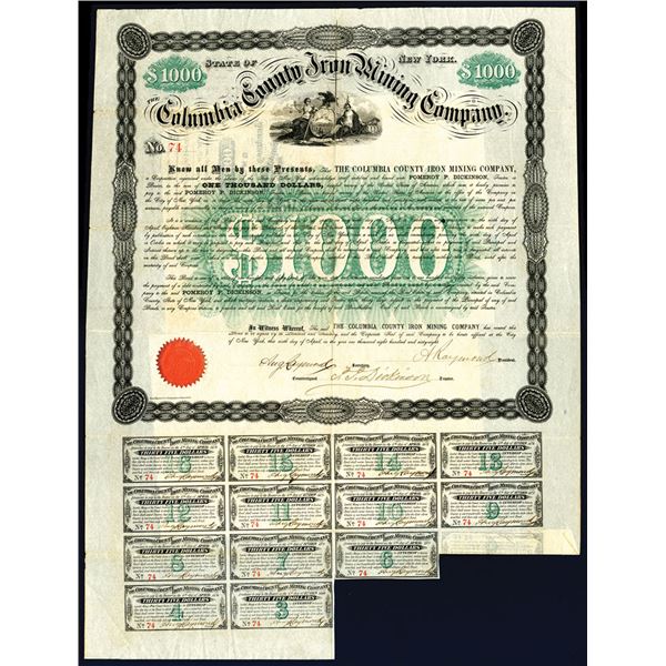 NY. Columbia County Iron Mining Co., 1868, I/U Coupon Bond.