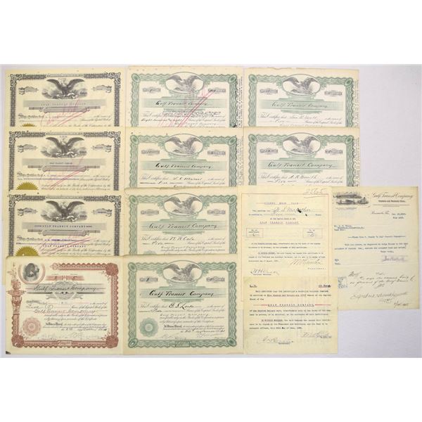 FL. Gulf Transit Co., 1896 to 1954 Issued and Cancelled stock Certificates.
