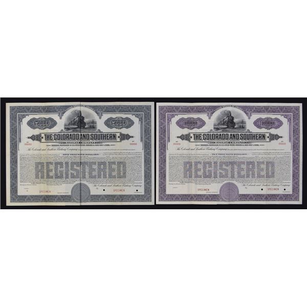 CO. Colorado and Southern Railway Co., 1930, Specimen Registered Gold Bond Pair