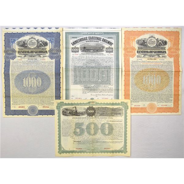 GA. Georgia Specimen Railroad Bond Quartet, 1893 to 1919.