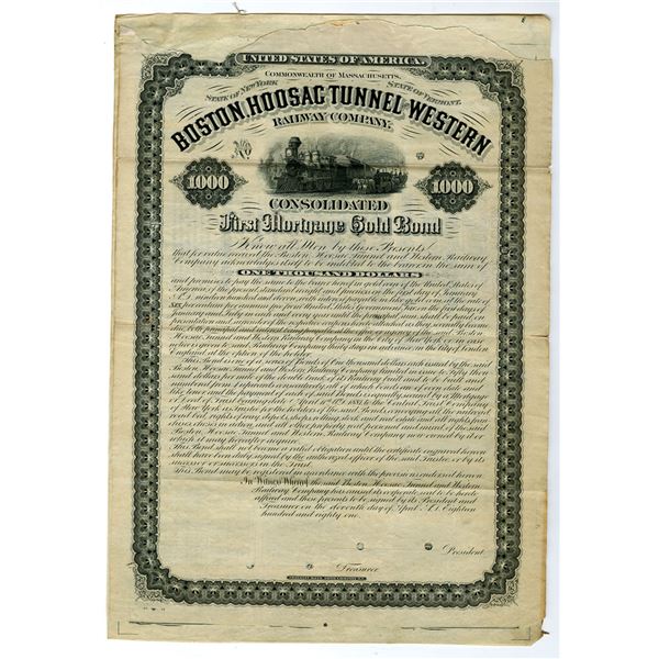 MA. Boston, Hoosac Tunnel and Western Railway Co., 1881, Specimen Coupon Bond Rarity.