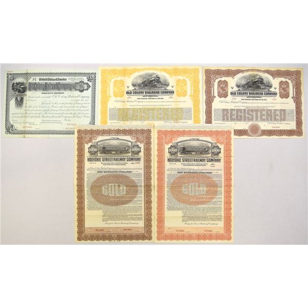 MA. Holyoke Street Railway Co. & Old Colony Railroad Co., 1888 to 1925, Specimen Bond Assortment.