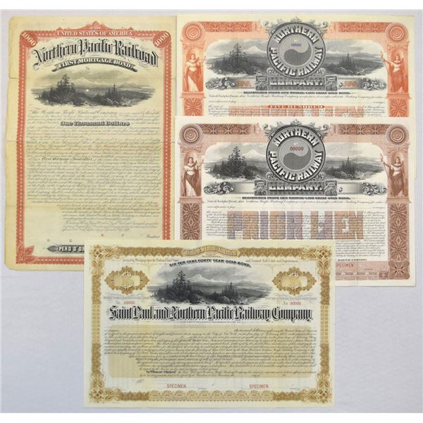 MN & WI. Northern Pacific Railroad & Railway Companies, 1879 to 1896, Specimen Gold Bond Assortment.