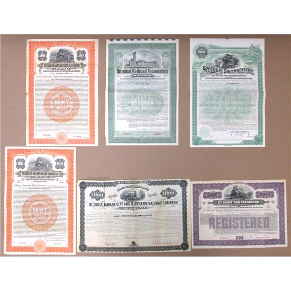 Missouri, Texas, and Illinois, 1879 to 1928 Specimen Railroad Bond Collection