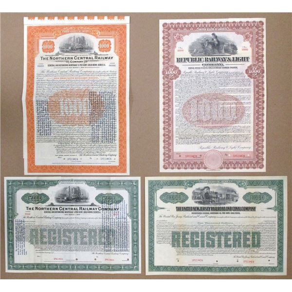 East Coast Railroads 1912 to 1924,  Specimen Bond Quartet Including 2 with Going off the Gold Standa