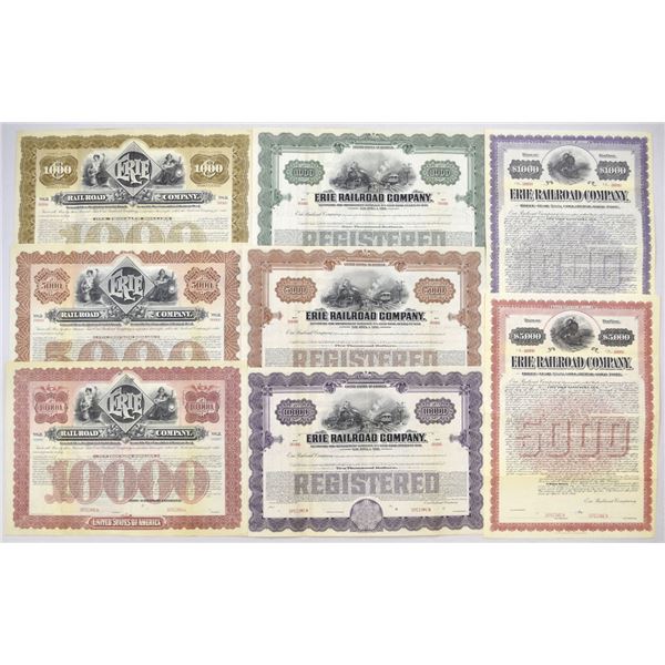 NY. Erie Railroad Co., 1904 to 1930, Specimen Gold Bond Assortment.