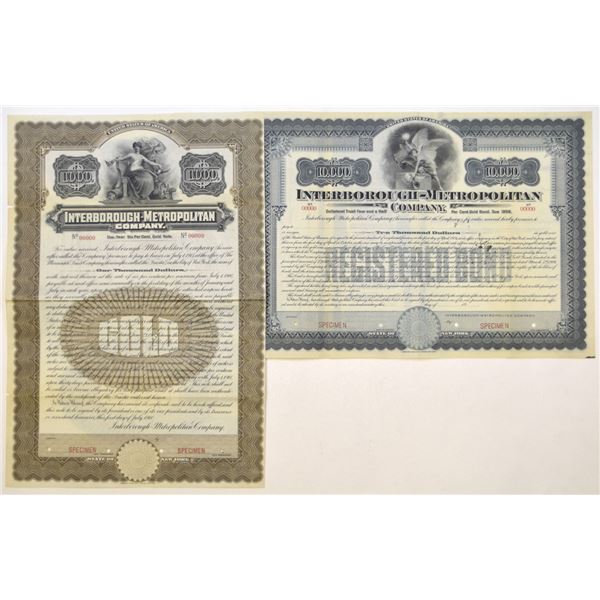 NY. Interborough-Metropolitan Co., 1906 and 1910, Specimen Gold Bond Pair.