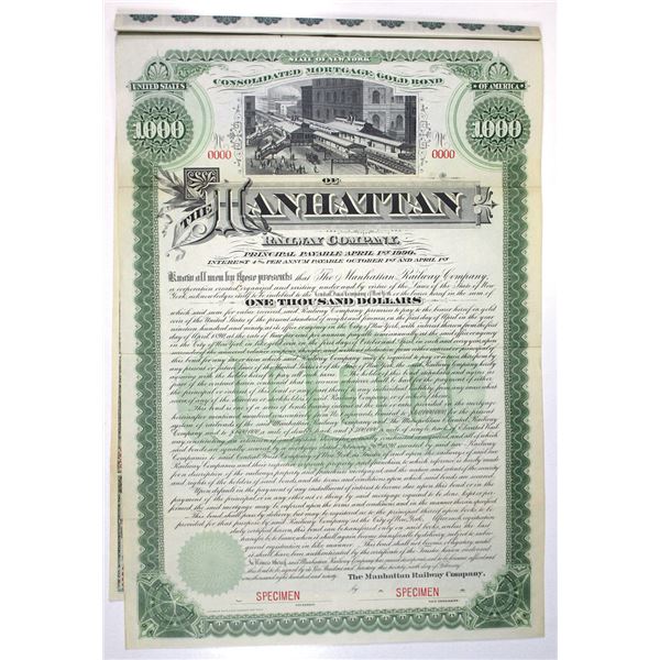 NY. Manhattan Railway Co., 1890, Specimen Gold Coupon Bond.