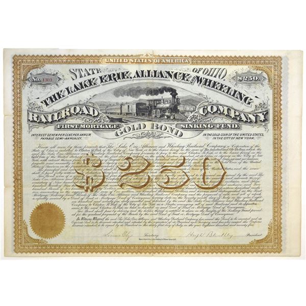 OH. Lake Erie, Alliance and Wheeling Railroad Co., 1875, I/U Coupon Bond.