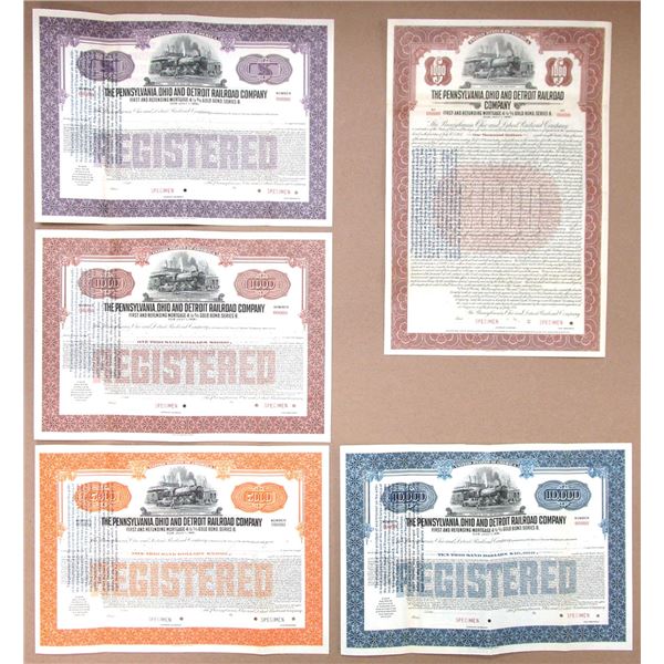 OH. MI. Pennsylvania, Ohio and Detroit Railroad Co., 1931, Collection of Specimen Gold Bonds with "G
