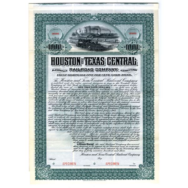 TX. Houston and Texas Central Railroad Co., 1903 Specimen Gold Coupon Bond Rarity.