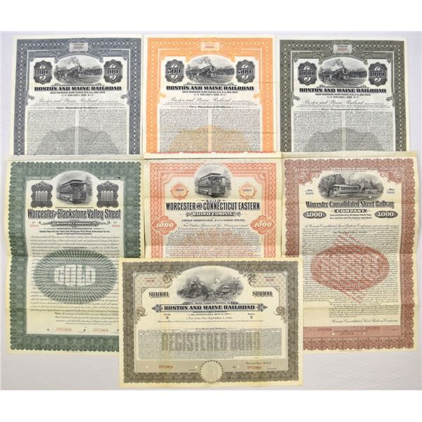 Massachusetts Railroads, 1902 to 1940, Specimen Bond Assortment.