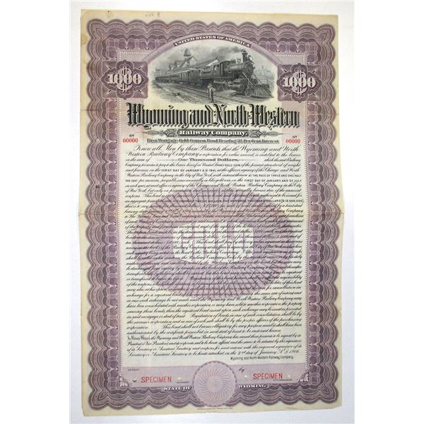 WY. Wyoming and North-Western Railway Co., 1906, Specimen Gold Coupon Bond.