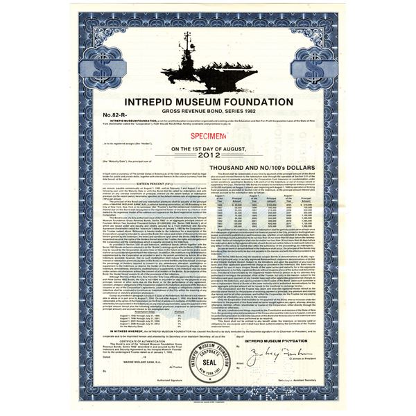 NY. Intrepid Museum Foundation, Gross Revenue Bond, Series of 1982 Specimen Bond