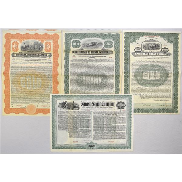 Cuba. Cuban Sugar Specimen and I/U Bond Quartet, 1900 to 1926.