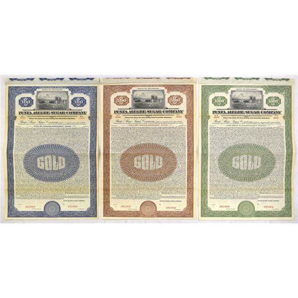 Cuba. Punta Alegre Sugar Co., 1922, Specimen Bond Trio