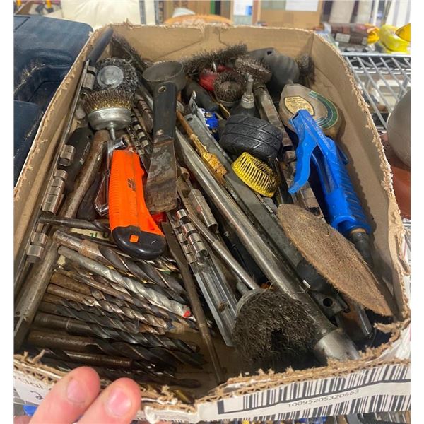BOX OF ASSORTED DRILL BITS, ETC