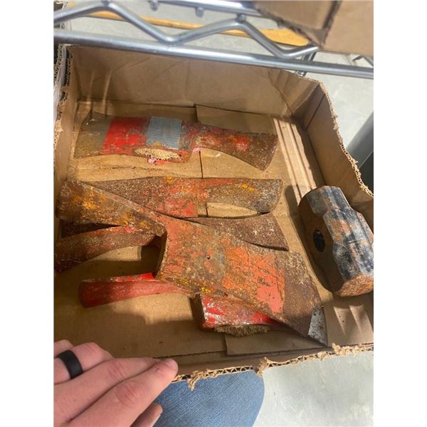 5 FIREMANS AXE HEADS AND SLEDGE HEAD
