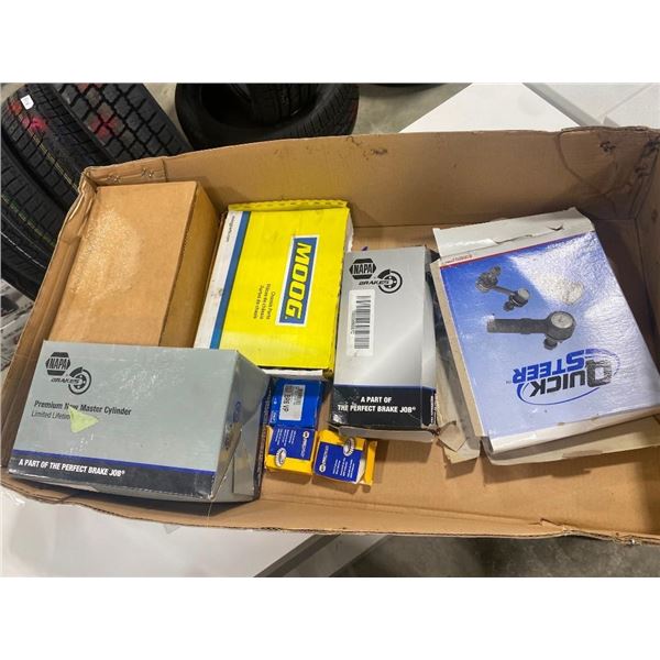 BOX OF ASSORTED CAR PARTS