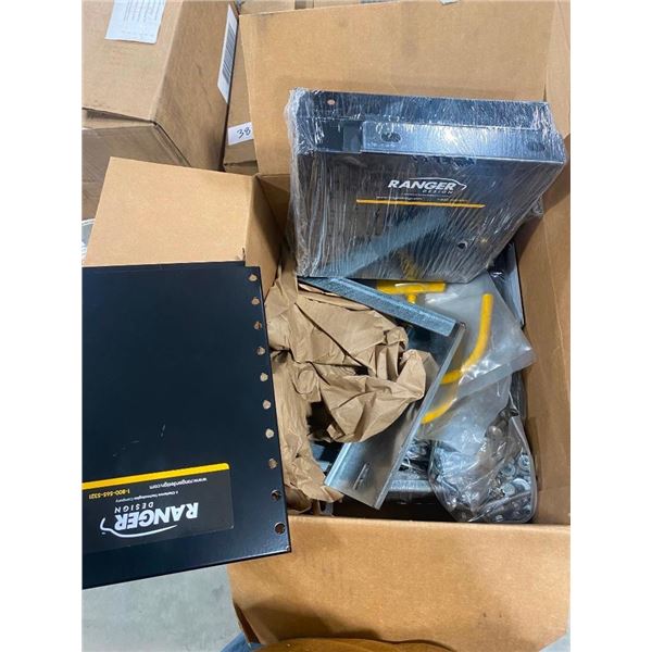 BOX OF ASSORTED BRACKETS AND HARDWARE - UNSURE WHAT FOR