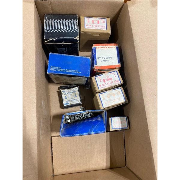 BOX LOT OF ASSORTED NUTS AND SCREWS AND BOLTS