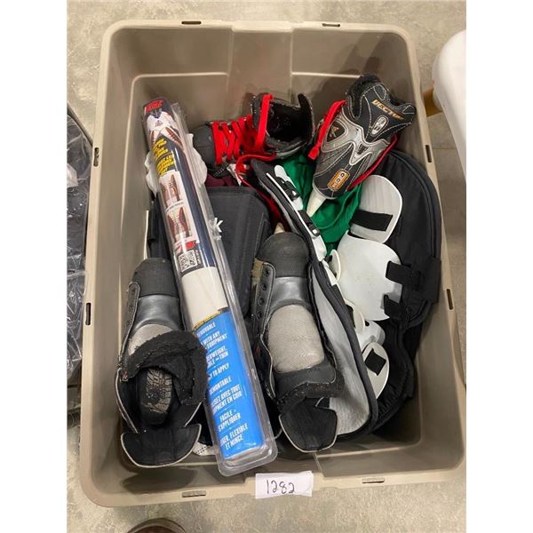 BOX OF ASSORTED HOCKEY GEAR