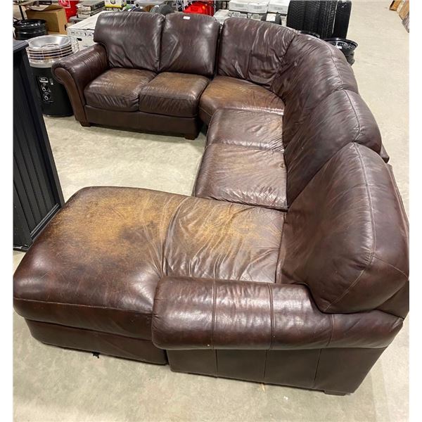 LARGE 9X11FT LEATHER SECTIONAL COUCH - USED