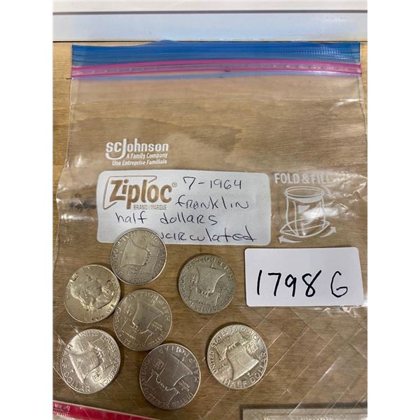 7 OF 1964 FRANKLIN US HALF DOLLARS