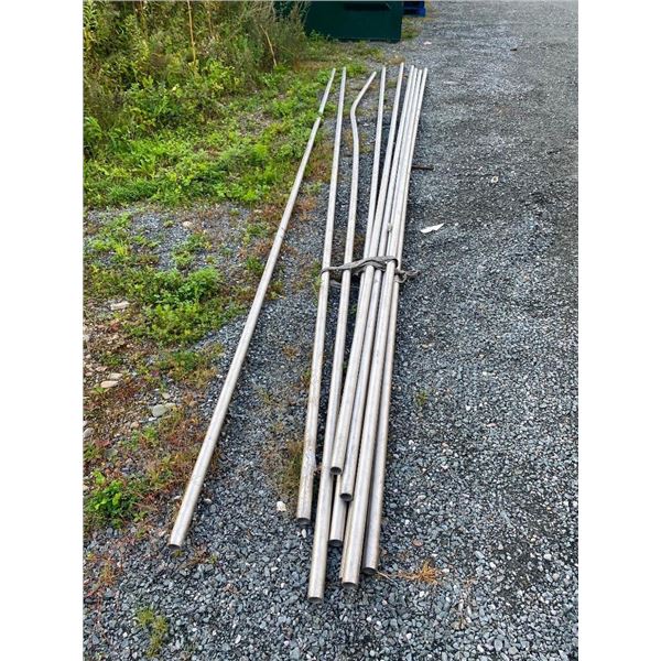 9 OF 20FTX2IN GALVANIZED HOLLOW PIPES - ONE IS BENT