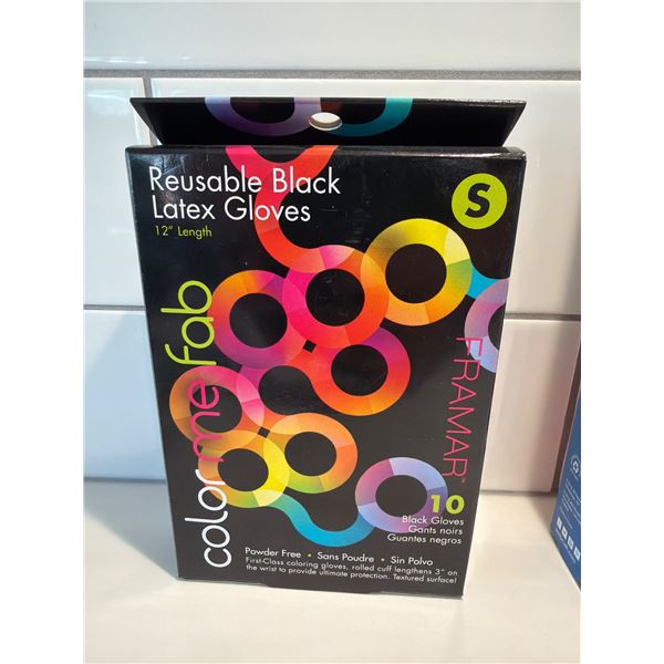 Reusable black latex gloves, 12 inch length size small package contains 10