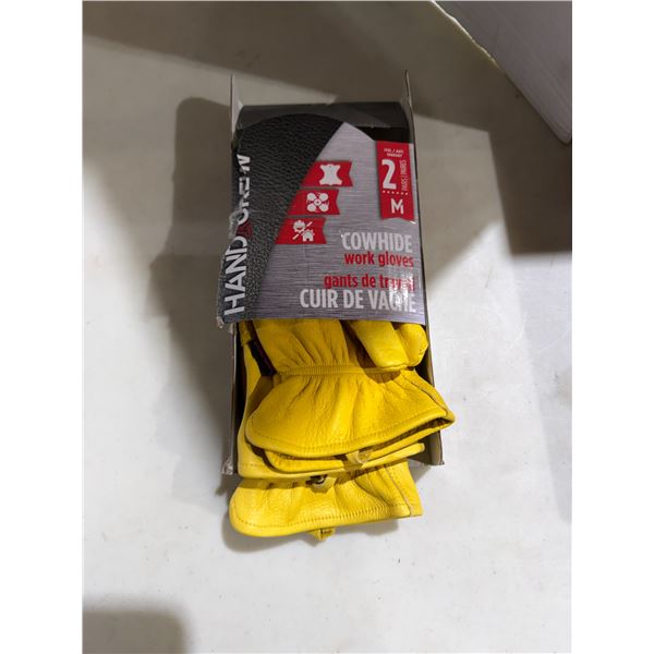 Hand crew cowhide work gloves, two pairs size medium