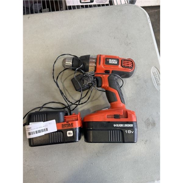 BLACK AND DECKER 18V DRILL WITH 2 BATTERIES AND CHARGER, WORKING