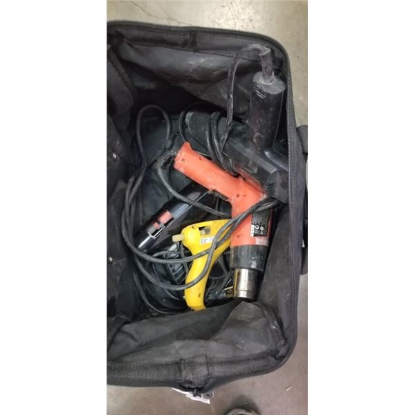 DEWALT TOOL BAG WITH 2 HEAT GUNS AND 2 GLUE GUNS