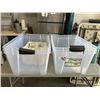 Image 1 : GO4GREEN 5 COMPARTMENT TRAYS (100 UNITS), AND 5 PLASTIC TOTES (2 HAVE DAMAGE TO HANDLES)