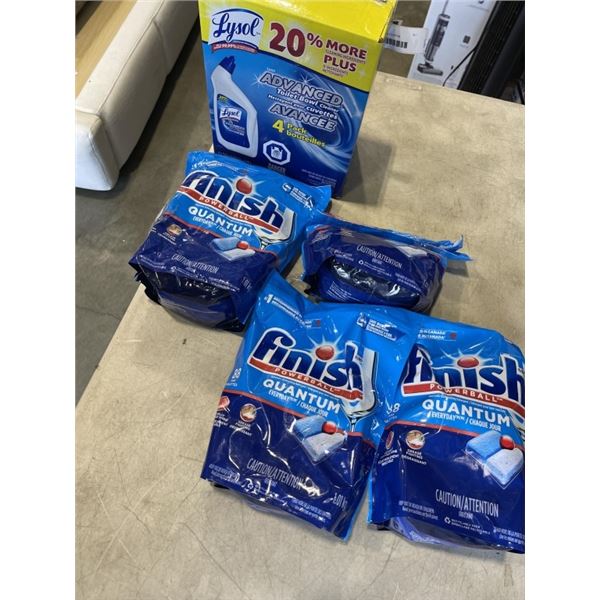 FINISH POWERBALL QUANTUM DISHWASHING DETERGENT AND LYSOL ADVANCED TOILET BOWL CLEANER