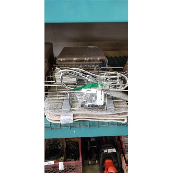 SHOWER CADDY WITH ELECTRIC KETTLE AND SHOWER HEAD