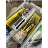 Image 3 : PLASTIC TOTE OF TOOLS INCLUDING WRENCHES, DRILLS BITS, HEAVY DUTY SCRAPPERS, SCREWDRIVERS ETC